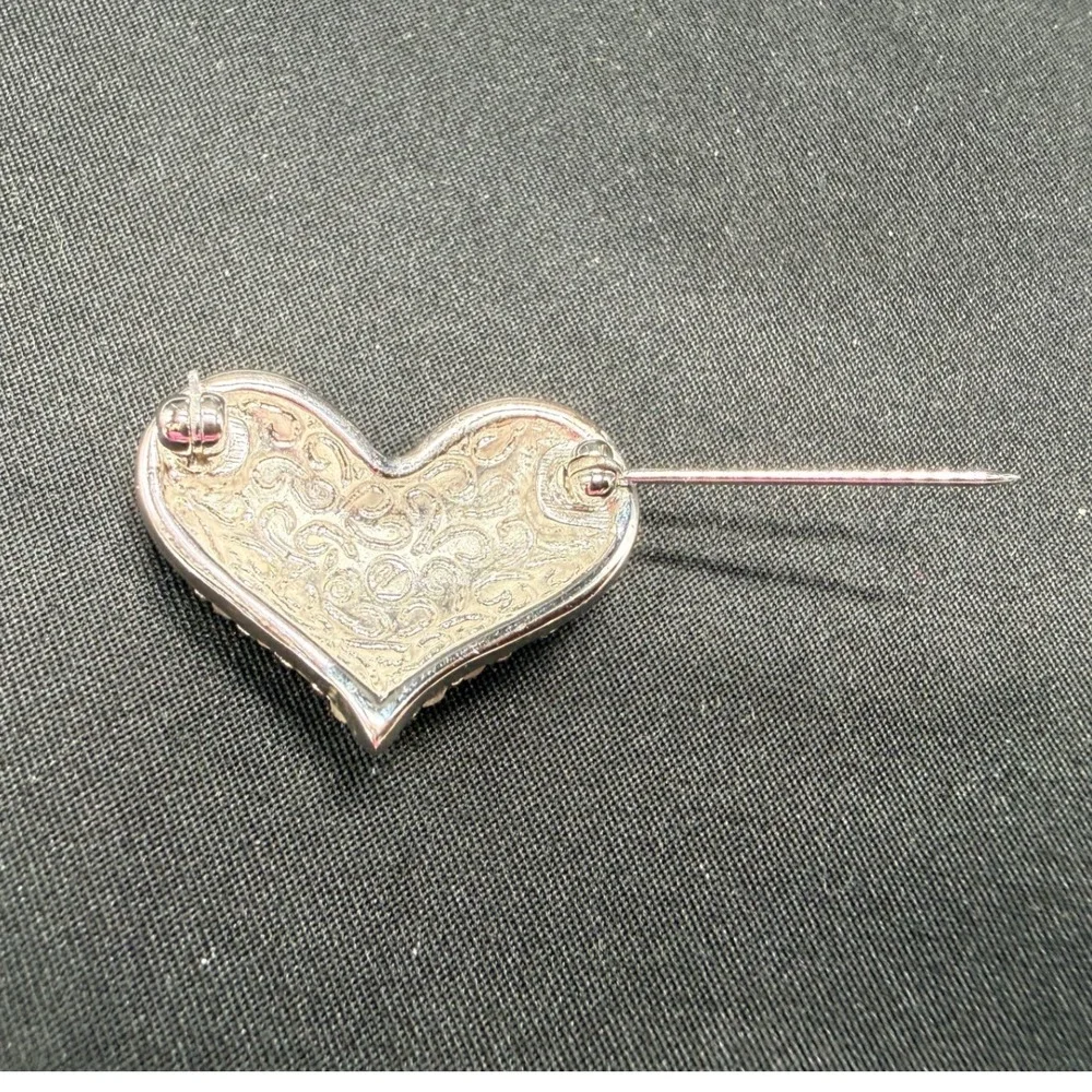 Swarovski Crystal Pave Heart Brooch Silver Tone Swan Logo Hallmark Pin